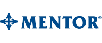 Blue Mentor logo featuring a stylized geometric design on the left.